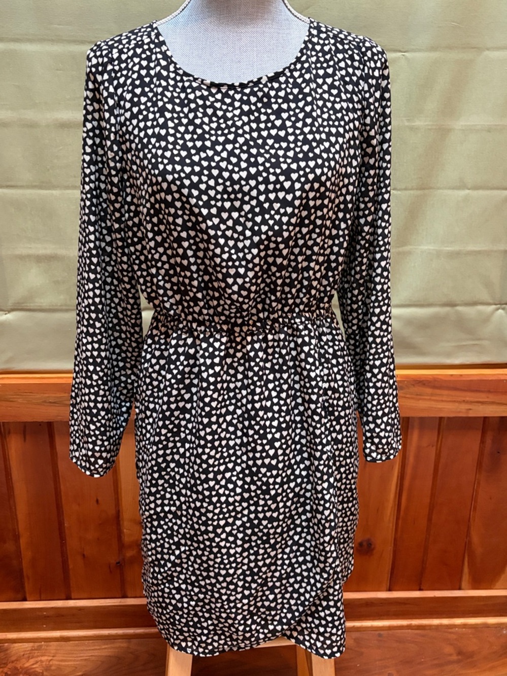 J. Crew Black Dress with White Heart Print — Long Sleeve